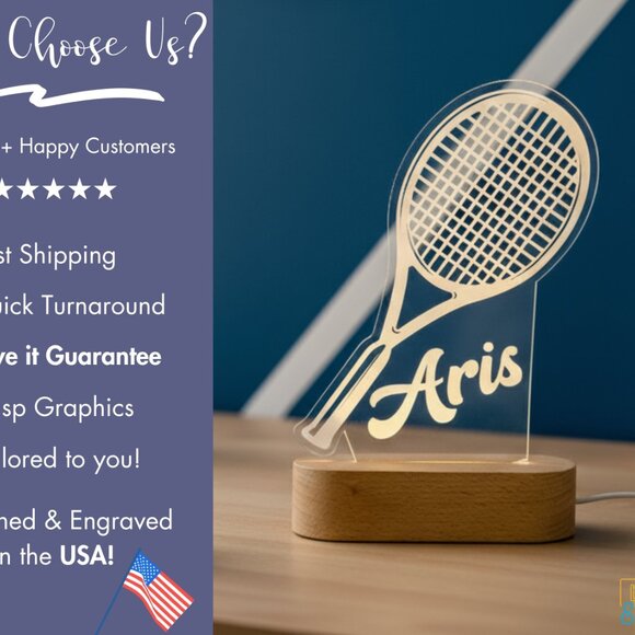 Personalized Tennis LED Night Light – Fun Sports-Themed Room Decor - Picture 4 of 8